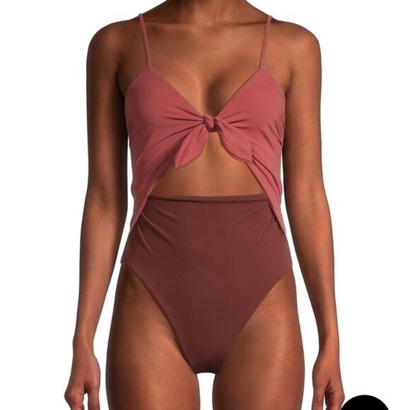 Veronica Beard Aniston Two Tone Twist Front Cut Out Rose One Piece Swimsuit XL - Picture 1 of 6